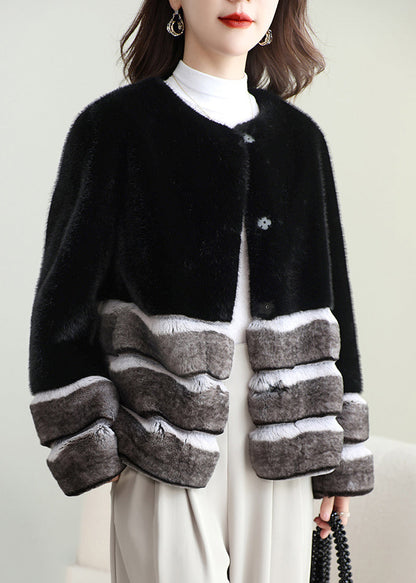 Boho Black Patchwork Mink Velvet Coats Winter