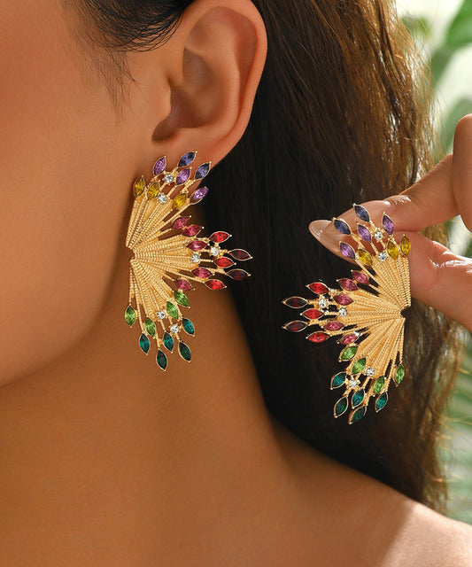 Beautiful Colorful Zircon Fan-shaped Fireworks Stud Earrings