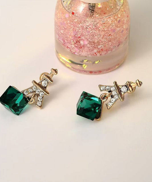 Fashion Green Sterling Silver Overgild Zircon Crystal Drop Earrings