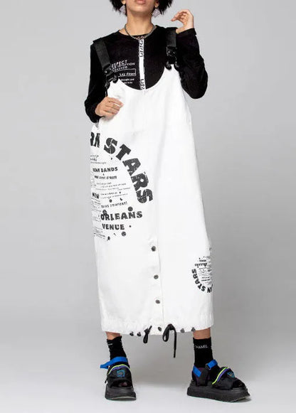 Women White Graphic denim drawstring Dresses