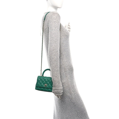 Caviar Quilted Extra Mini Coco Handle Flap Green