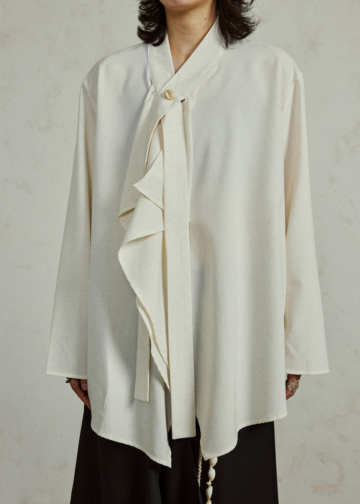 Apricot Cozy Ribbon Patchwork Solid Top Fall