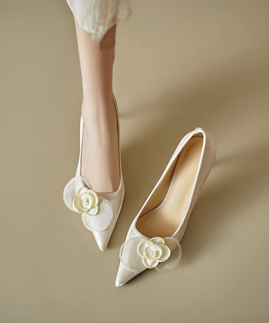 Apricot High Heels Stiletto Elegant Splicing Floral Pointed Toe
