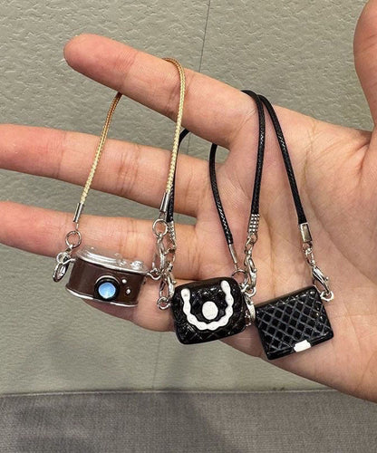 Unique Black Alloy Bag Camera Keychains Three-Piece Set