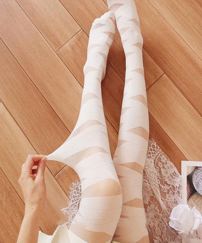 European And American Black Thin Perspective Jacquard Long Socks