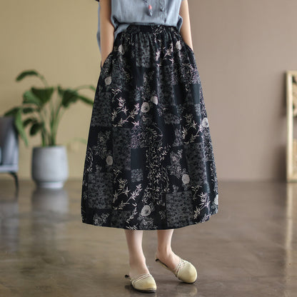 Cozy Vintage Floral A-Line Cotton Skirt
