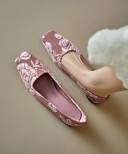Pink Cotton Fabric Vintage Splicing Flats Embroidered