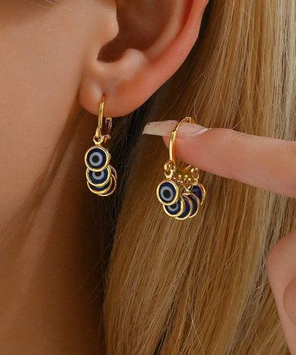 Chic Multicolor Sterling Silver Overgild Devil's Eye Tassel Hoop Earrings