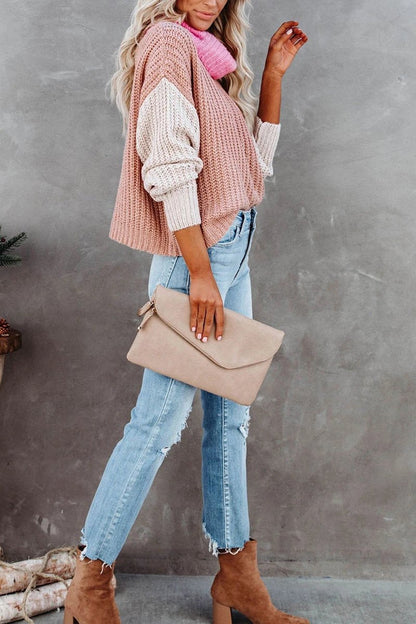 Turtleneck Color Block Casual Sweater