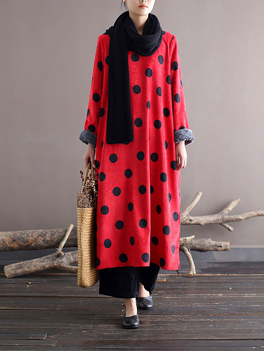 Women Winter Artsy Dot Corduroy Warm Long Dress