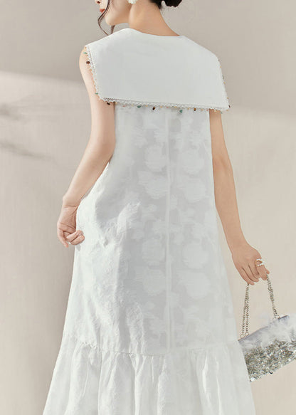 Cute White Sailor Collar Patchwork Party Long Dress Sleeveless