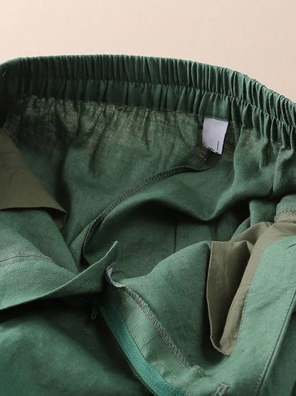 High Waist Solid Color Wide Leg Ninth Linen Pants