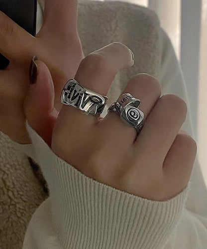 Original Design Metal Asymmetrical Graphic Open Rings Two-Piece Set