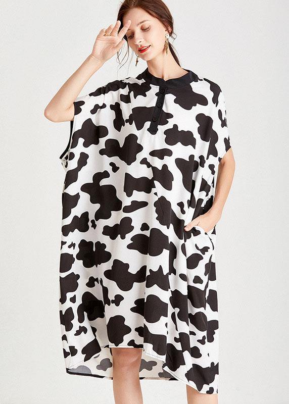 Organic Zebra Pattern O-Neck Print Summer Vacation Dresses Short Sleeve
