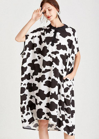 Organic Zebra Pattern O-Neck Print Summer Vacation Dresses Short Sleeve