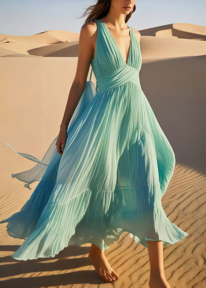 Elegant Sky Blue Exra Large Hem Chiffon Cami Dress Summer
