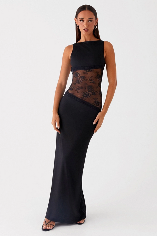 Modified Lace Stitching Solid Color Dress
