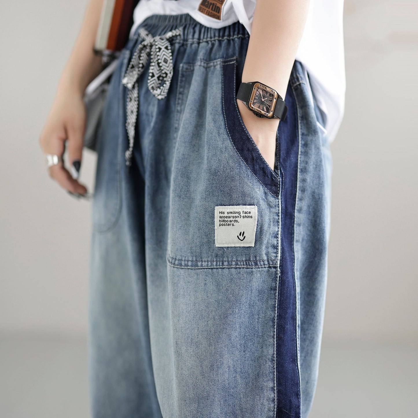 Women Casual Loose Patchwork Summer Thin Jeans
