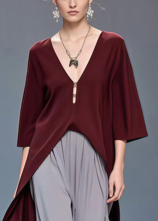 Bohemian Mulberry Low High Design Draping Silk Top Bracelet Sleeve