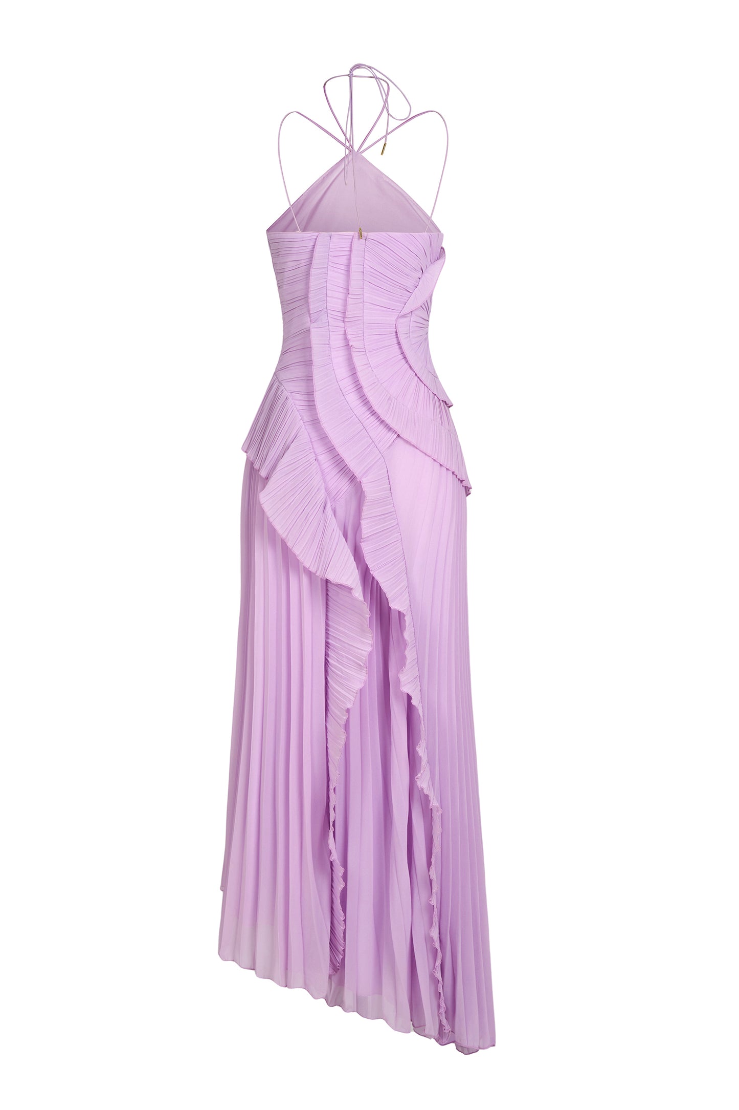Pleated Frill Halter Neck Midi Dress