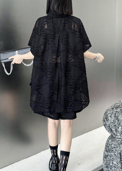 Original Design Black Jacquard Top And Shorts Two Pieces Set Summer