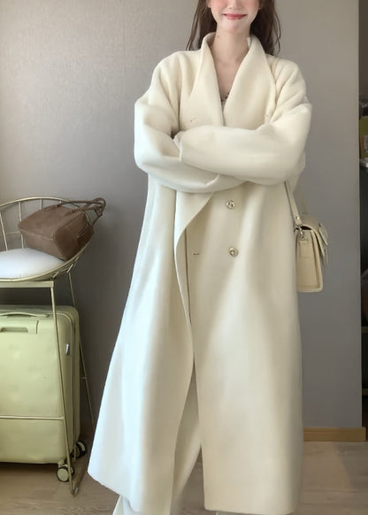 Boutique White Stand Collar Double Breast Woolen Trench Winter