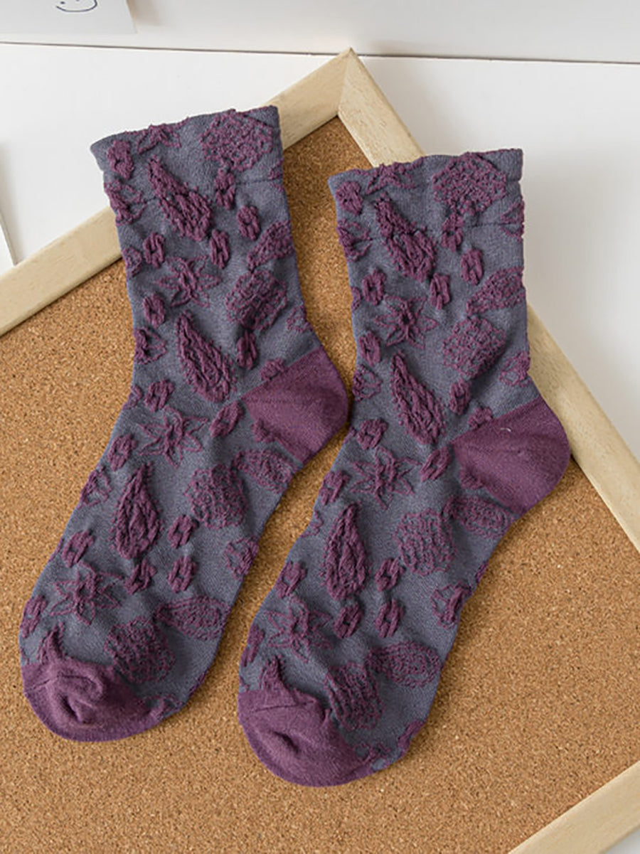 Women Floral Jacquard Casual Autumn Socks
