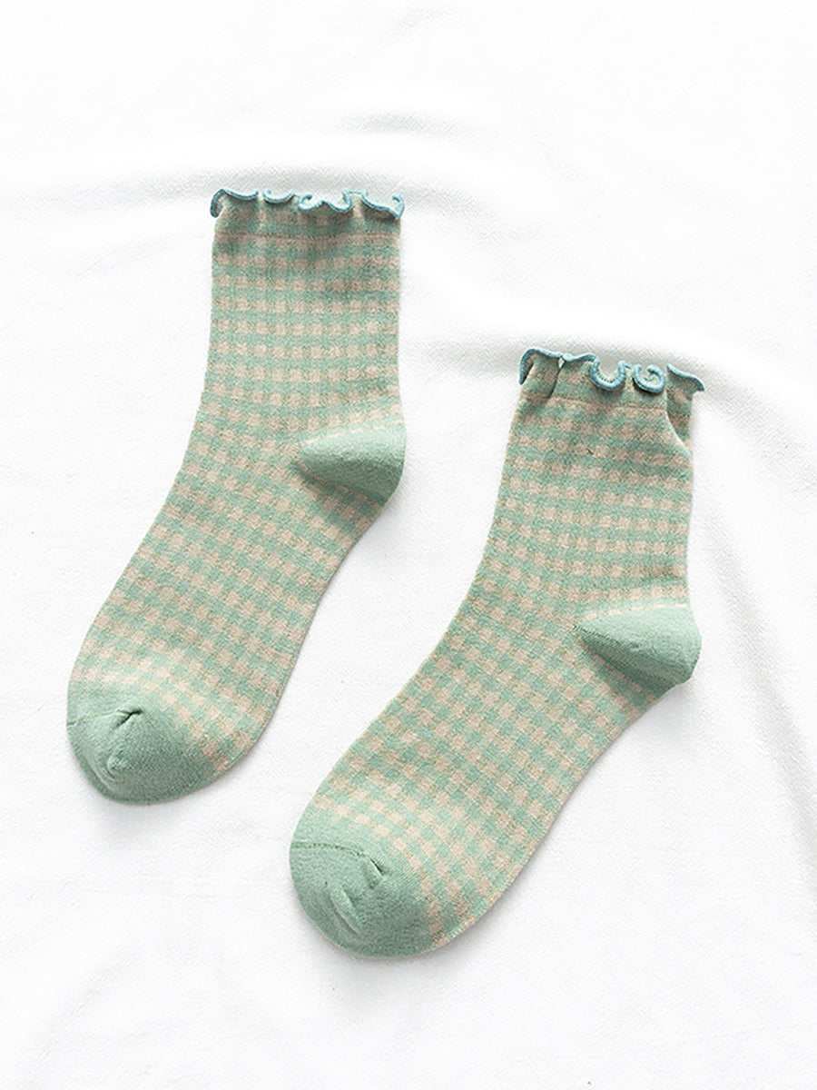 6 Pairs Plaid Women Retro Fashion Autumn Socks