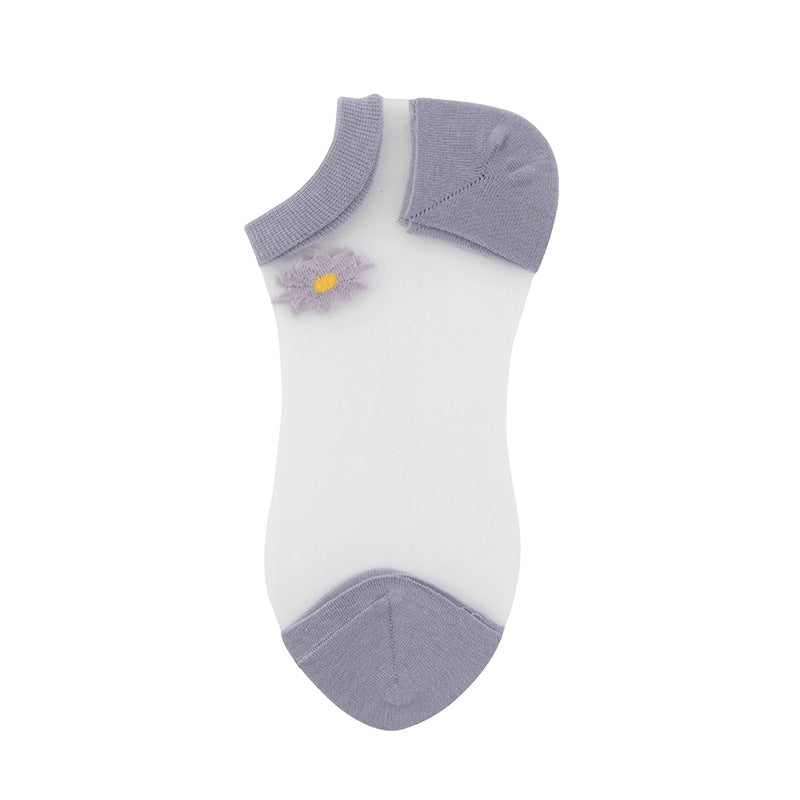 Daisy Embroidery Transparent Summer Socks