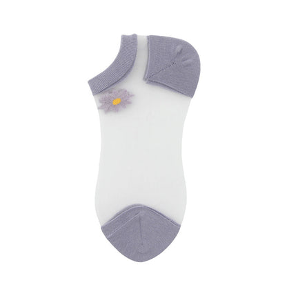 Daisy Embroidery Transparent Summer Socks