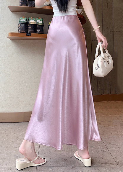 Stylish Pink Floral High Waist Silk Skirt Summer