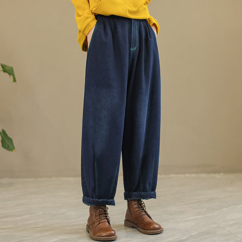 Women Casual Autumn Solid Loose Jeans