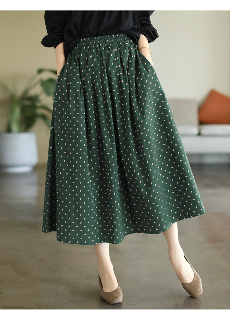 Literary Temperament High Waist Polka Dot Skirt