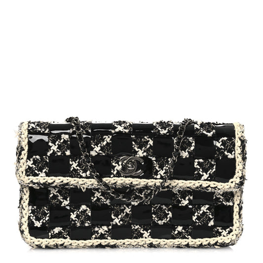 Tweed Patent Quilted Rectangular Flap Black White