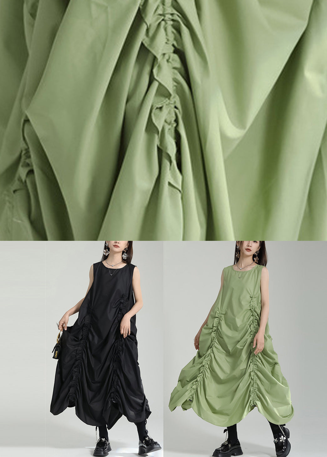 Women Grass Green O-Neck Maxi Dress Sleeveless