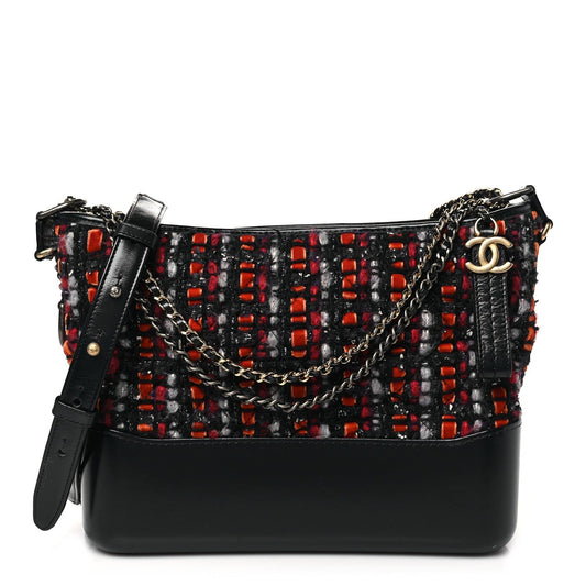 Tweed Calfskin Medium Gabrielle Hobo Black Red Blue