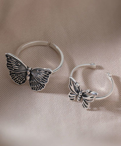 Skinny Silk Sterling Silver Butterfly Hollow Out Rings Two-Piece Set