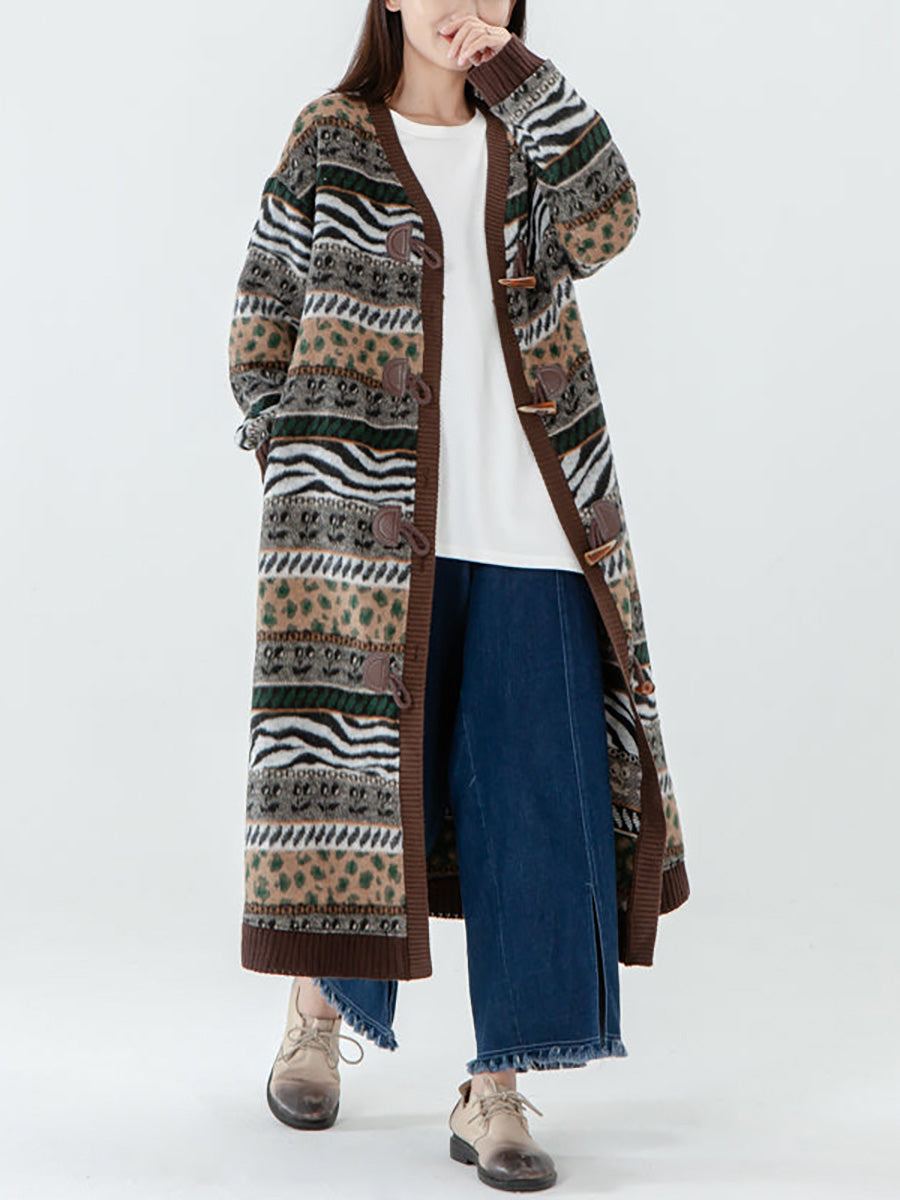 Plus Size - Vintage Pocket Breasted Long Sleeve Sweater Coat