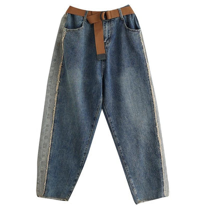 Plus Size Autumn Winter Patchwork Loose Denim Pants