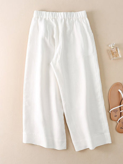 Cropped 100% Linen Wide-Leg Pants