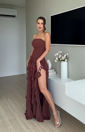 Sexy Strapless Ruffled High-Slit Floor-Length Maxi Dress