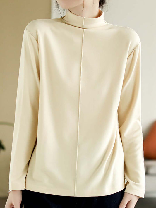 Women Autumn Artsy Solid Warm Turtleneck T-shirt