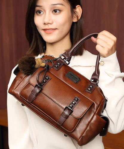 Elegant Brown Durable Rivet Calf Leather Tote Bag