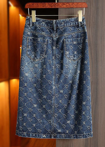 Fashion Blue Print Patchwork High Waist Denim A Line Skirt Summer