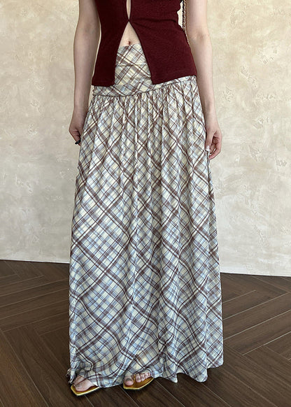 Yellow Wrinkled High Waist Tulle Summer Skirts Plaid