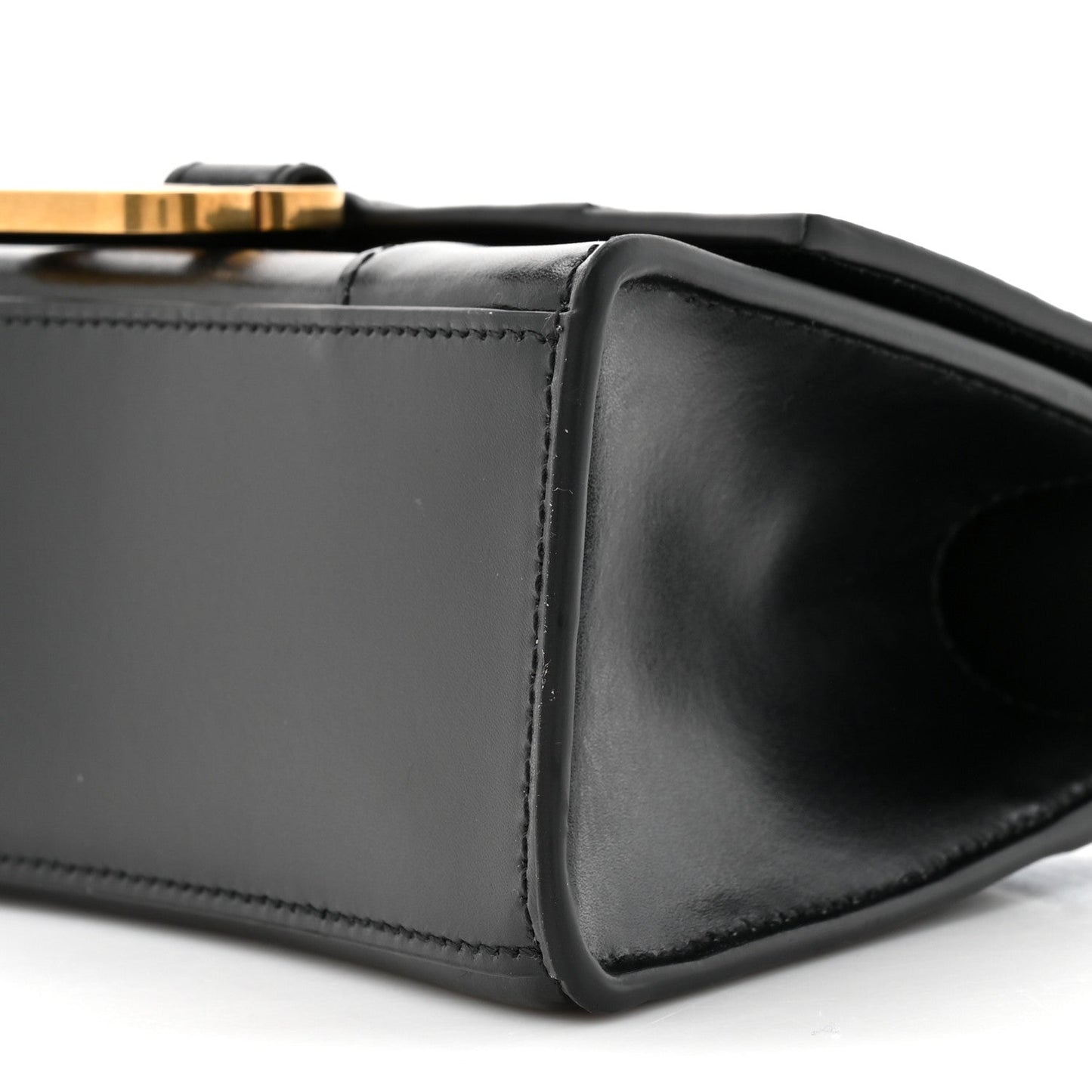 Shiny Box Calfskin Hourglass Top Handle Bag XS Black