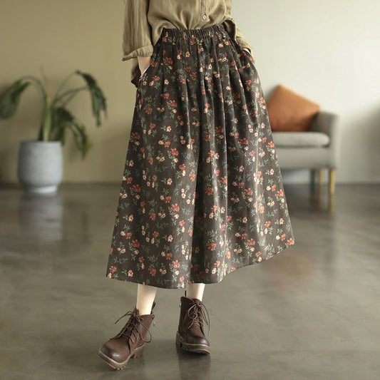 Vintage Plus Size Corduroy Floral Skirt
