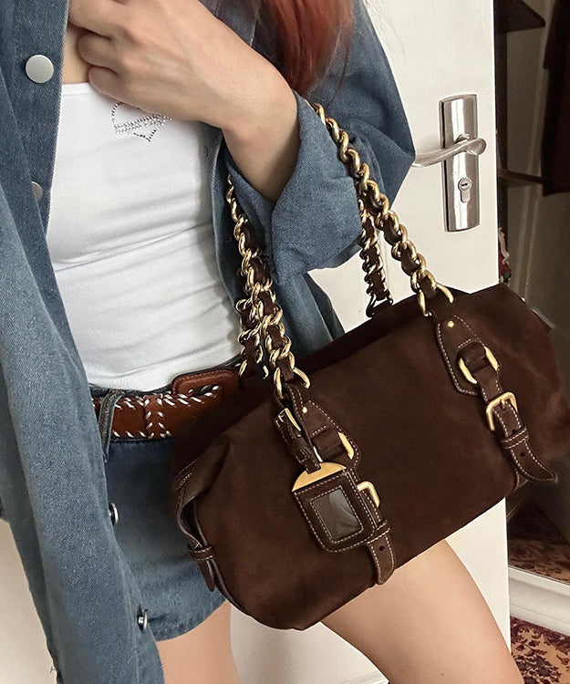 New Retro Brown Solid Durable Fine Suede Women Handbags