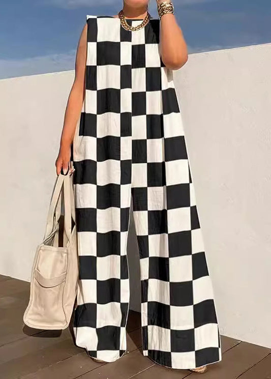 Fashion Rainbow Plaid O-Neck Jumpsuits Sleeveless