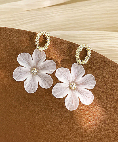 2025 New White Alloy Resin Floral Stud Earrings